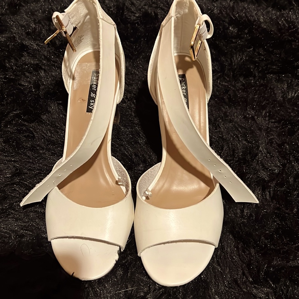 Parker and sky white heels